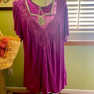 One World Knit Top with Lace Detail